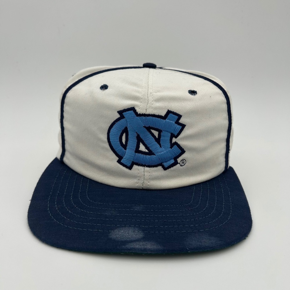 Vintage 80's UNC Tar Heels Snapback Hat White Navy USA Made